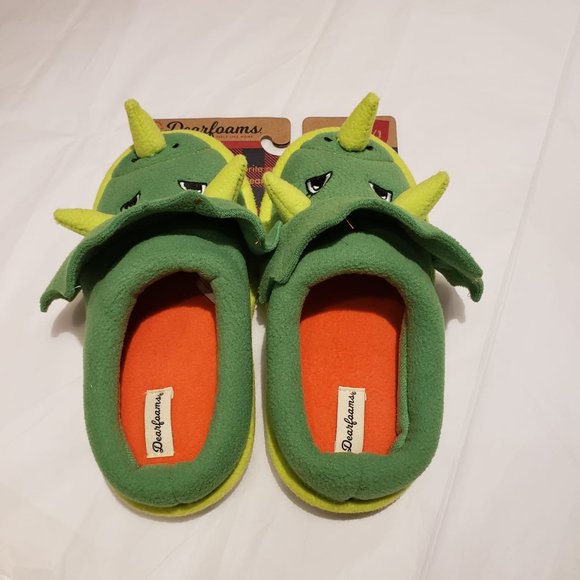 dearfoams Kids New 3D Dino Slippers Slip-Ons CUTE! Unisex Boys Girls NWT Green - Picture 2 of 7